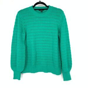 J.Crew Crew Neck Balloon Sleeve Pointelle Sweater Womens M Bright Patina Green